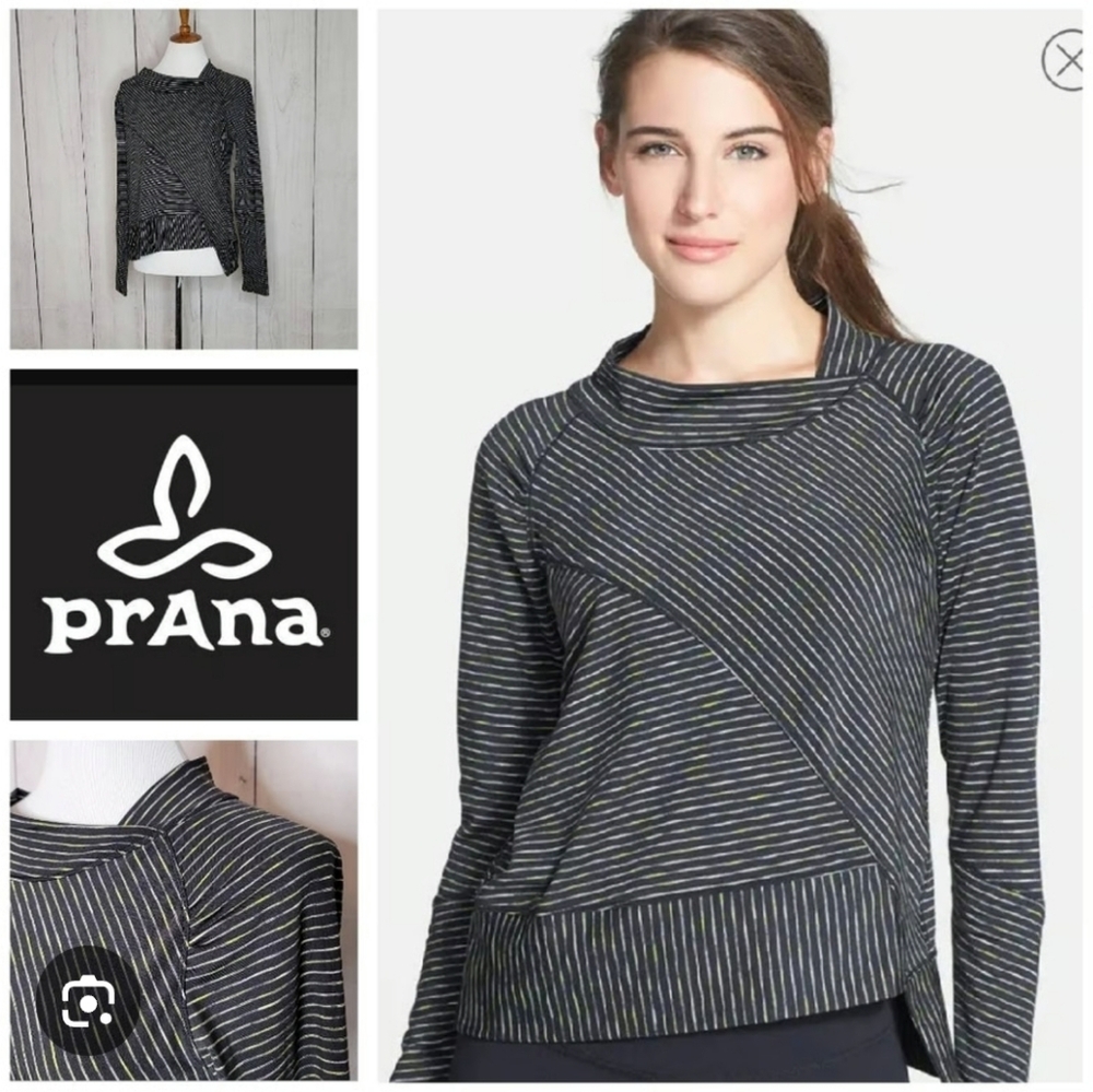 Prana women M Sstriped long sleeve active workout top‎ athletic gorpcore yoga